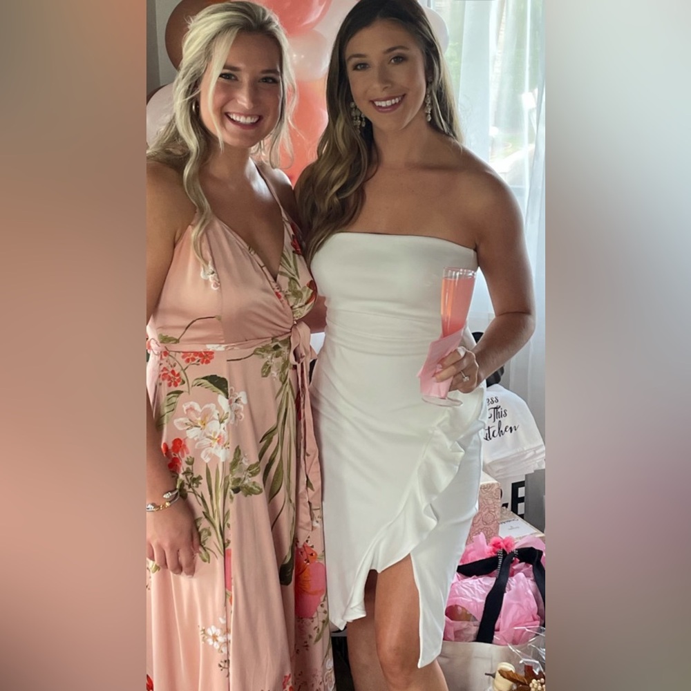 Lulu's Strapless White Ruffle Midi Dress